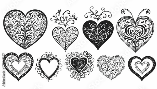Vector Hearts Set. Hand Drawn.