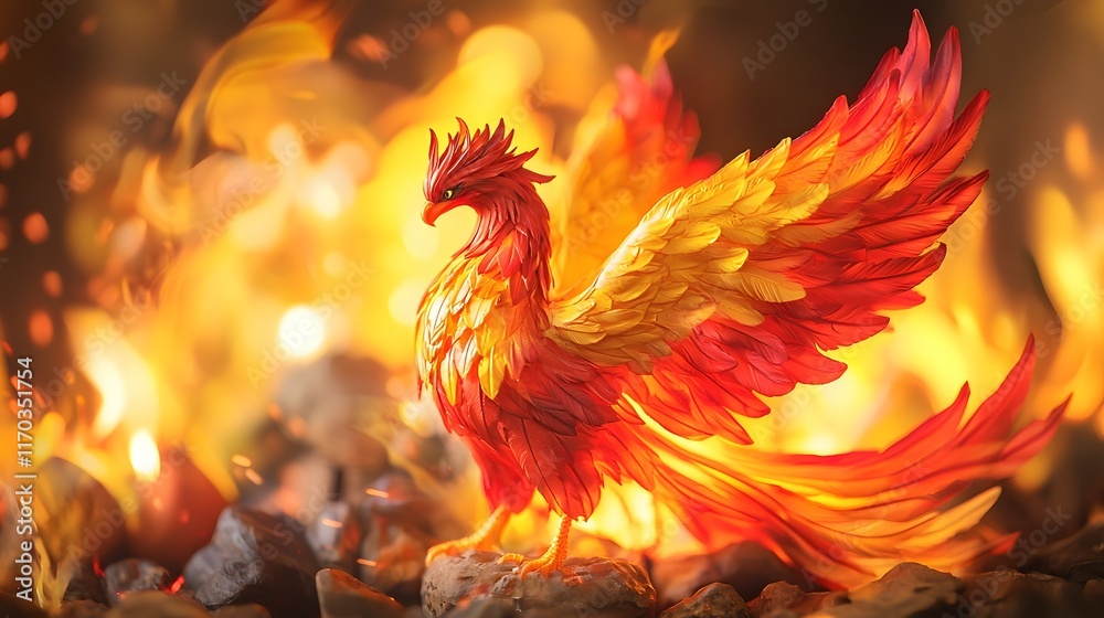 Fototapeta premium Majestic Phoenix Rising from Flames,a Symbol of Renewal and Energy