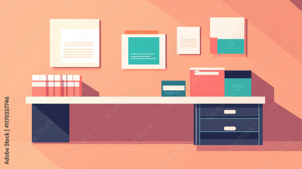 Flat design postcard rack with clean lines in shop setting Flat design postcard rack with clean lines in shop setting