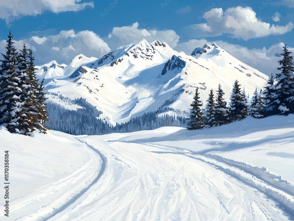 Obraz premium Carving through fresh powder in a snowy paradise, Winter sport, skiing snow
