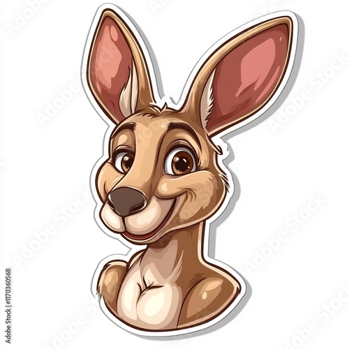 Playful Kangaroo Head Sticker on White Background photo