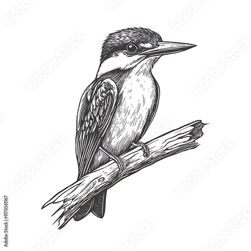 Sketch of a bird perched on a branch. photo