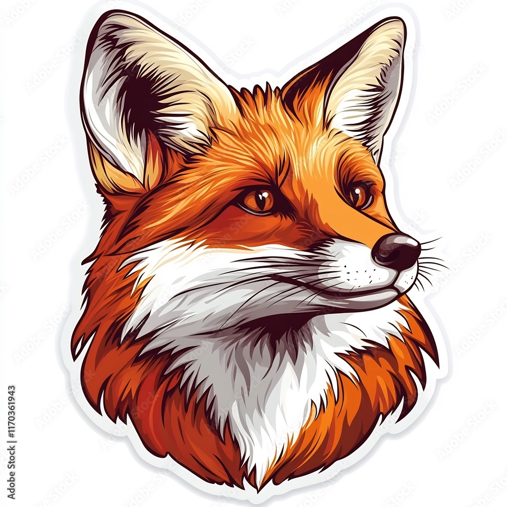 Obraz premium The Quirky and Endearing of a Mischievous Fox Head Sticker on a White Background