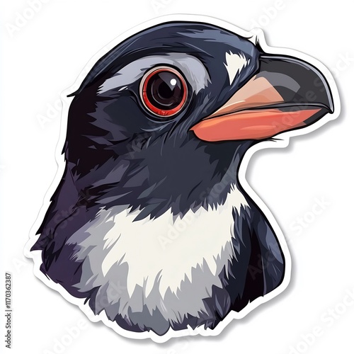 Cute Black and White Cartoon Penguin Head for Sticker  Label or Design photo