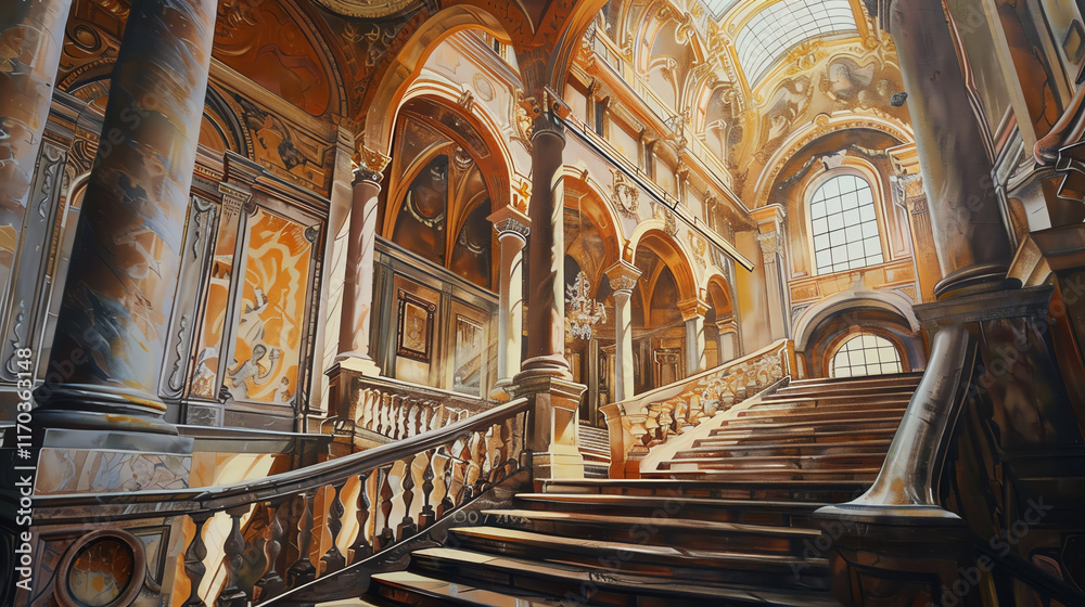 Fototapeta premium Capture the essence of Psychological Architectural Wonders in a mesmerizing oil painting Show intricate details and unexpected camera angles that leave viewers in awe