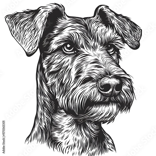 Intricate sketch of a dog's head with textured fur. photo