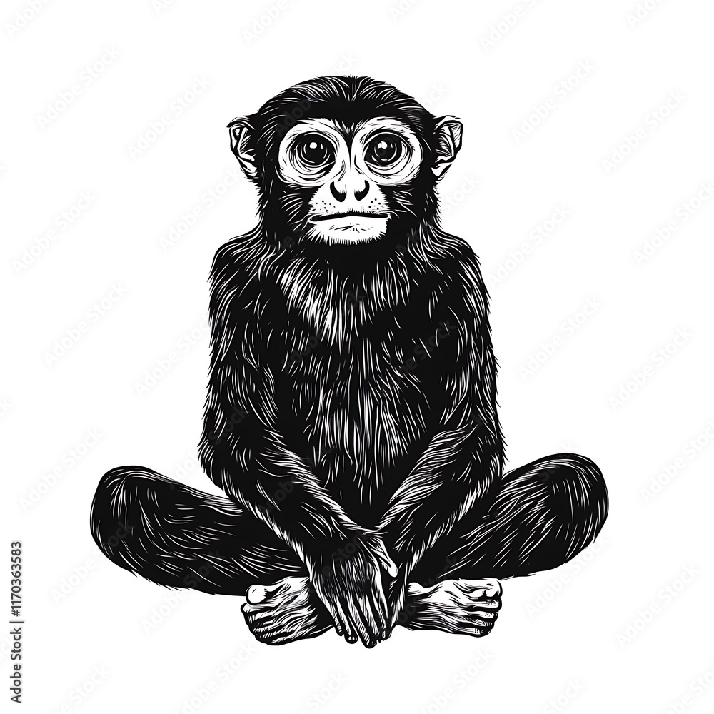 Fototapeta premium Sitting monkey, detailed line art.
