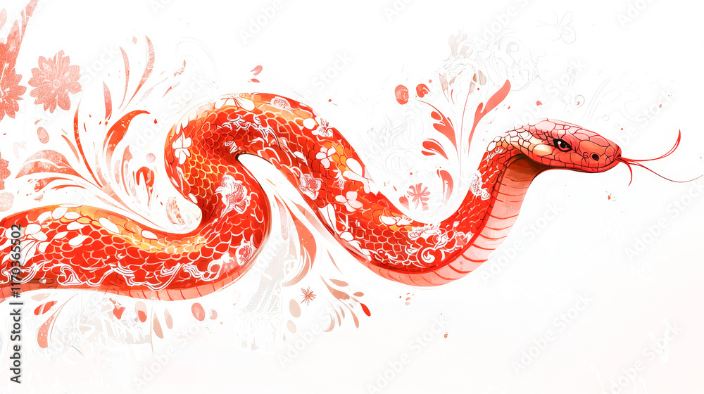 Obraz premium Red Snake Illustration Celebrating Chinese New Year: Symbol of Renewal, Prosperity, and Cultural Festivity