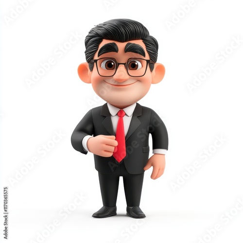 Friendly cartoon businessman character with glasses and suit