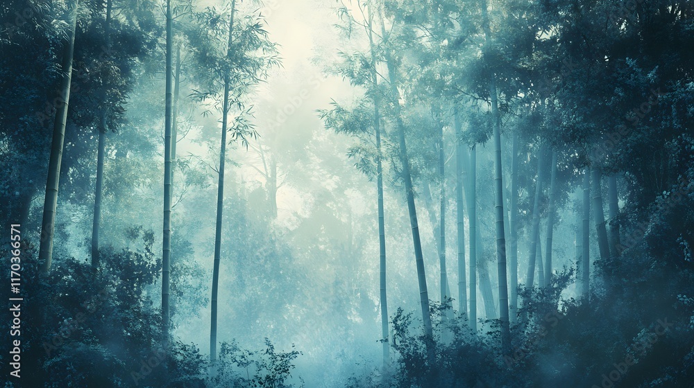 Obraz premium Serene Bamboo Forest Enveloped In Misty Dawn