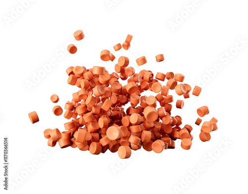 3d Orange Plastic Pellets Or PVC Polymer Beads Falling 3d Illustration