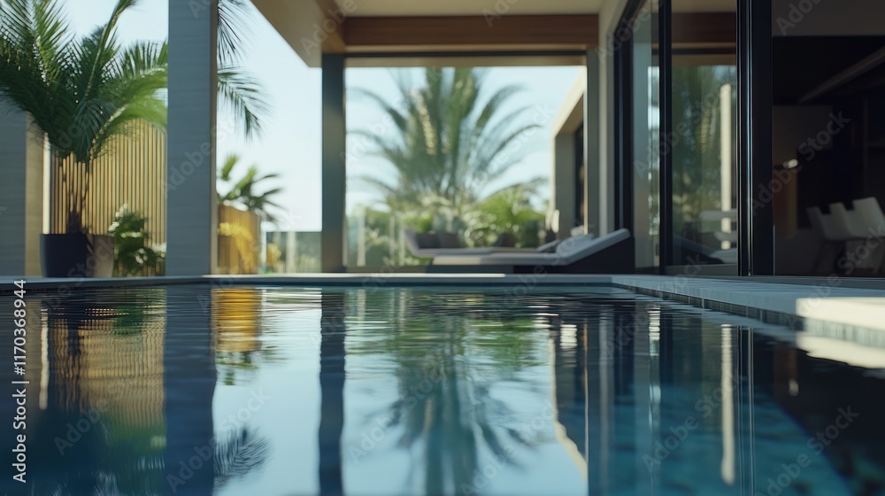 Fototapeta premium Luxury Poolside Villa Reflection: Tranquil Oasis
