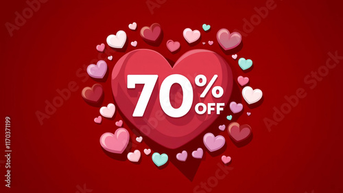 70% OFF Valentine,Soft pink color background banner or card, Valentine's Day. Valentine's day offers concept for discount offer promo art
