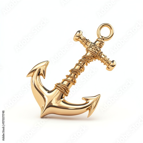 Golden anchor design on a white isolated background. photo