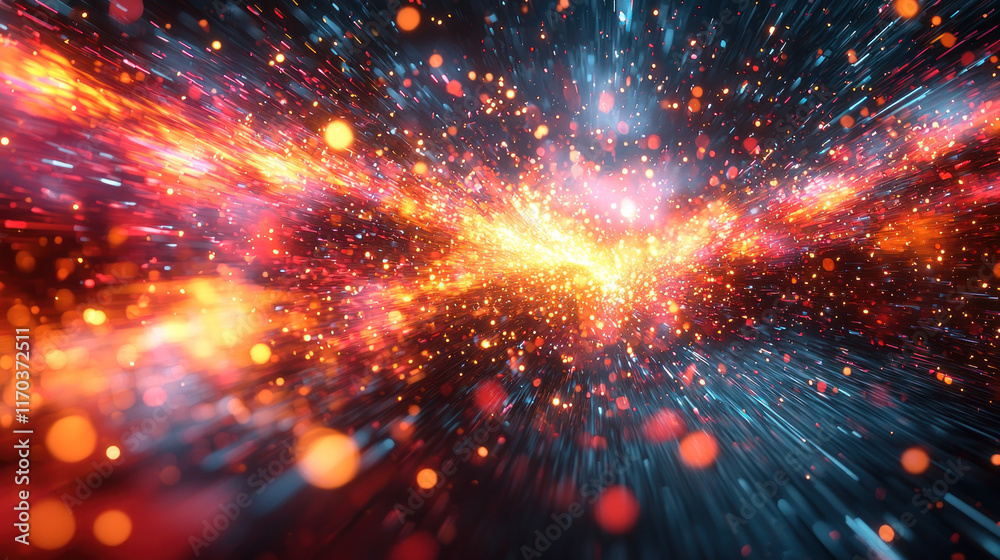 Fototapeta premium Abstract vibrant orange and blue particles explosion background.