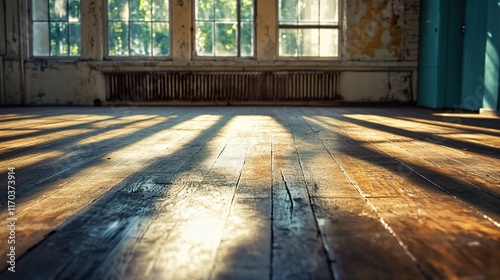 Wallpaper Mural Sunlit Wooden Floor in Abandoned Building Torontodigital.ca