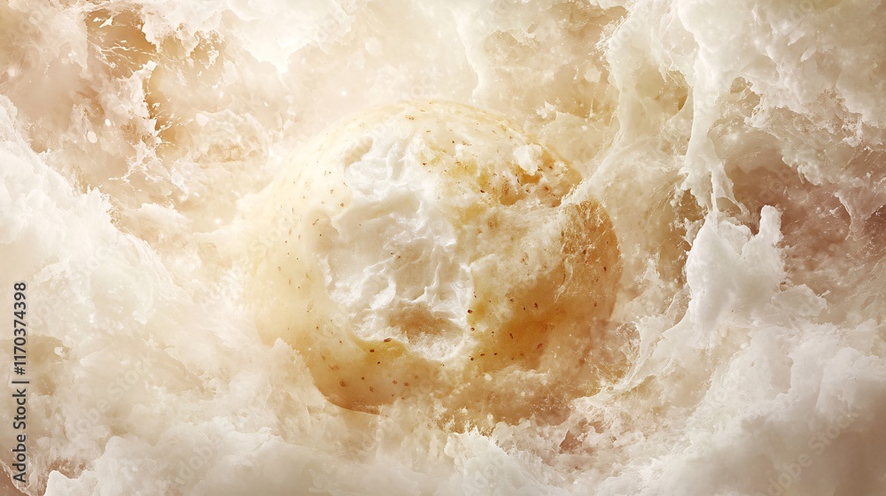 Obraz premium A close-up view of a sculptural egg nestled in a soft, wispy texture, creating an ethereal and delicate atmosphere.