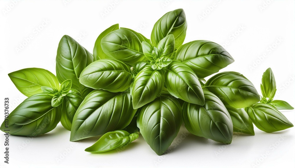 Lush Green Basil Sprig: Vibrant, Fresh Herb Cluster
