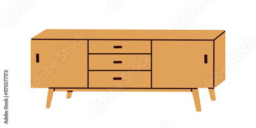 Wooden sideboard, chest of drawers. Modern retro style furniture in Scandinav...