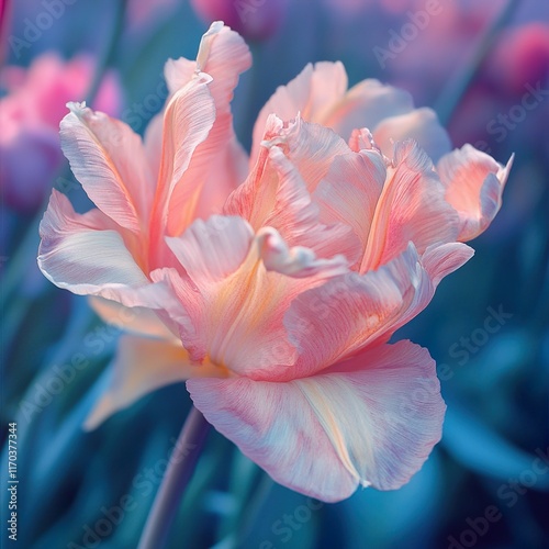 Close-up view of a delicate pink tulip in full bloom photo