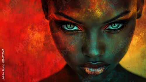Surreal grunge portrait with dynamic melting effects, exploring identity and transformation