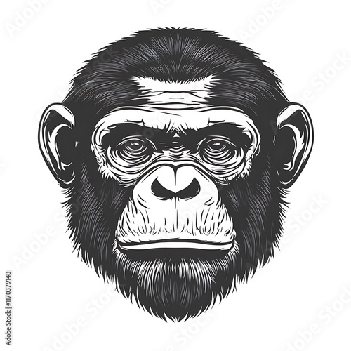 A detailed illustration of a gorilla's face in black and white. photo