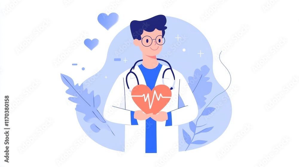 Doctor with Care Holding Heartbeat Icon Doctor with Care Holding Heartbeat Icon