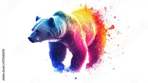 A vibrant, colorful illustration of a bear, showcasing a blend of hues and artistic splashes, exuding energy and creativity. photo