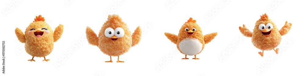 Fototapeta premium 3D cartoon fried chicken wing character isolated on white background. mix collection png.