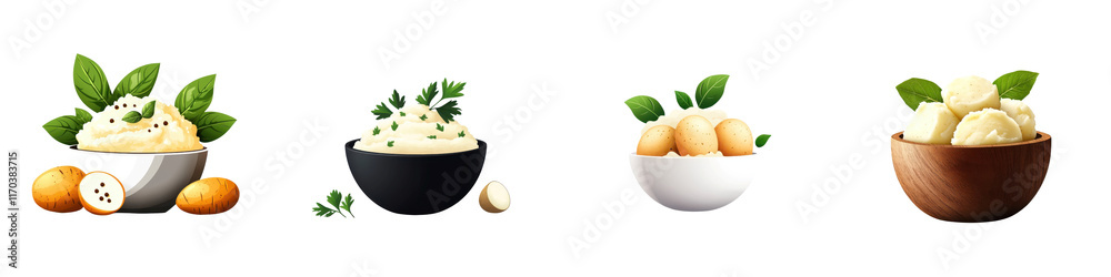 Flat style illustration of mashed potatoes isolated on white background. mix collection png. Flat style illustration of mashed potatoes isolated on white background. mix collection png.