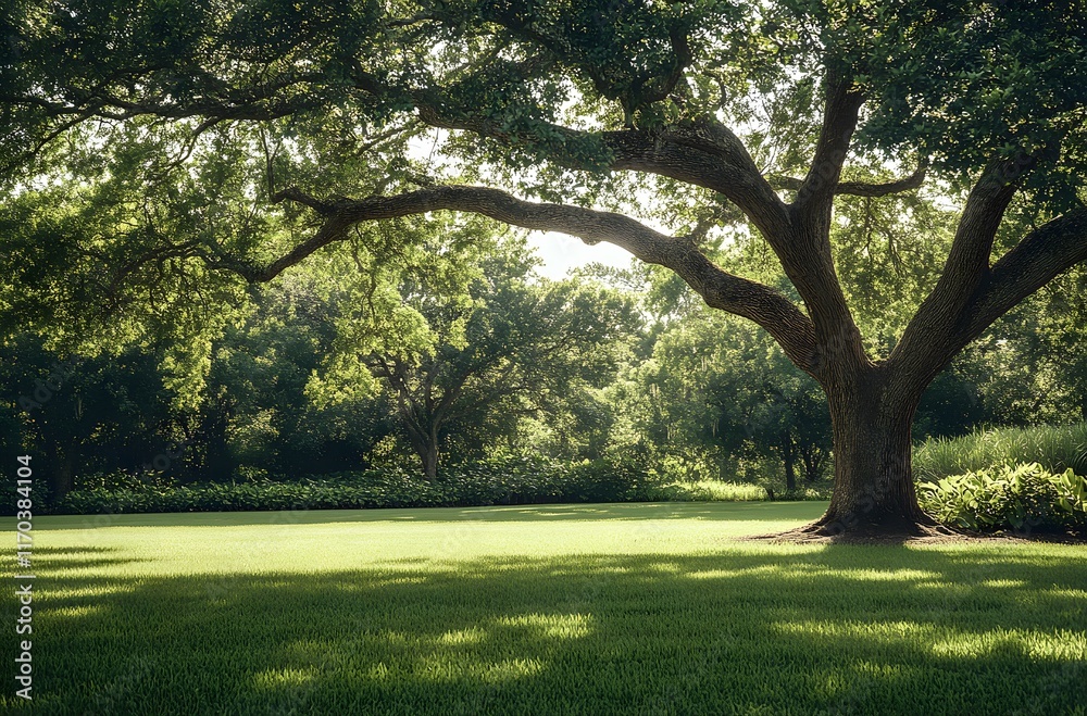 Obraz premium Majestic Oak Tree Shades Lush Green Lawn