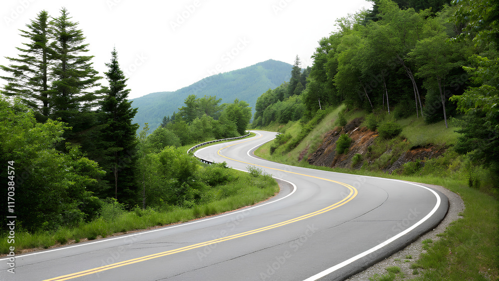 Curvy road with greenery border, On white background, Clipping path Curvy road with greenery border, On white background, Clipping path