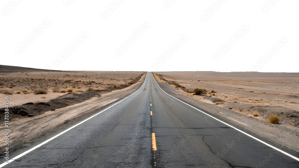 Fototapeta premium Empty Desolate road cut out, on white background