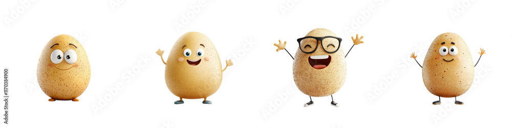 Fototapeta premium 3D cartoon baked potato character isolated on white background. mix collection png.