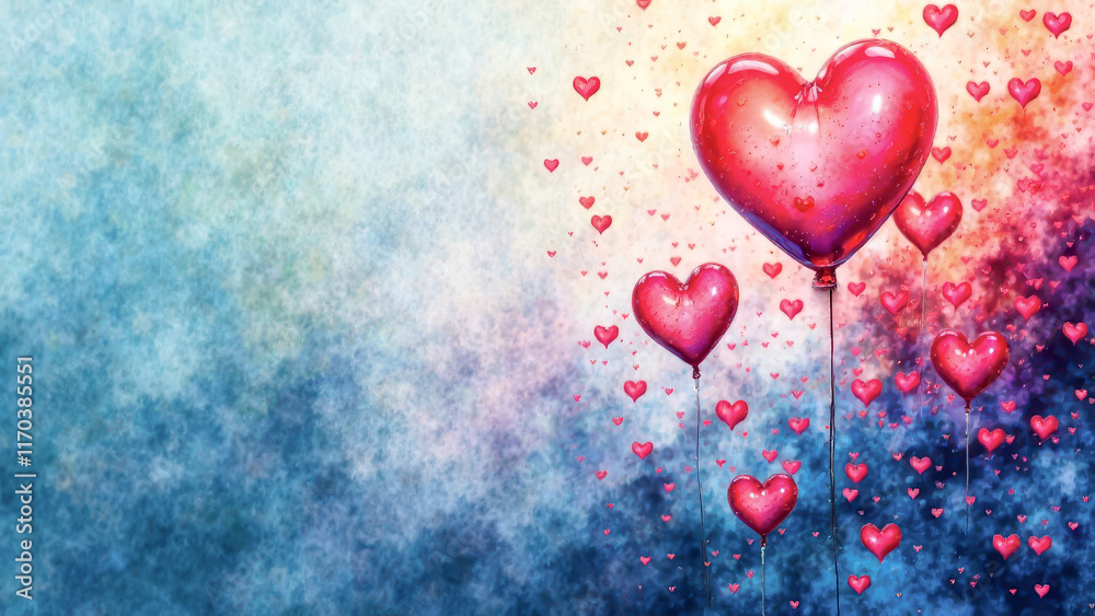hearts floating in the air with space for text, Valentine's Day card, love, couple, family, date, diamond background