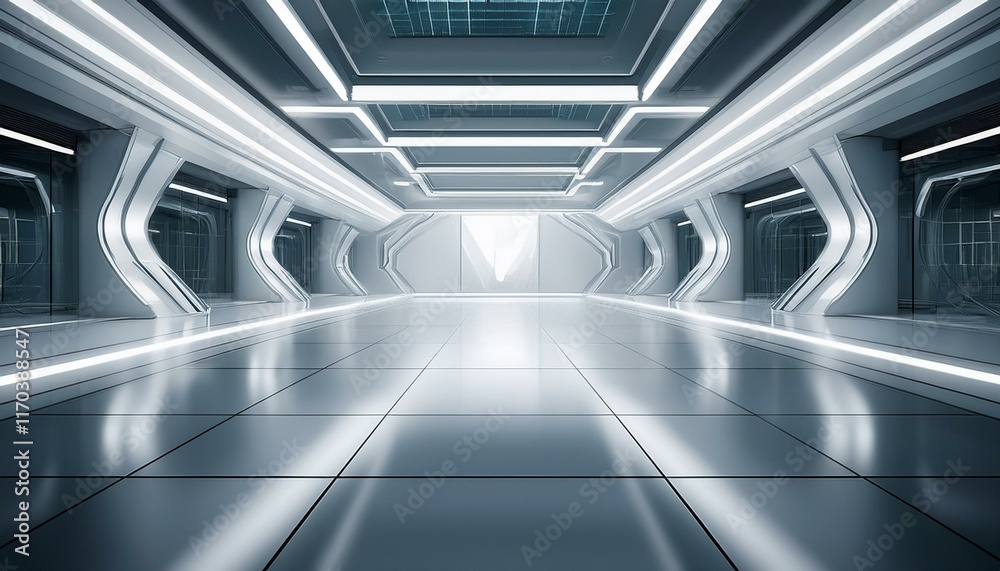 Obraz premium A futuristic, perspective view of an empty space with hidden lighting, a white floor