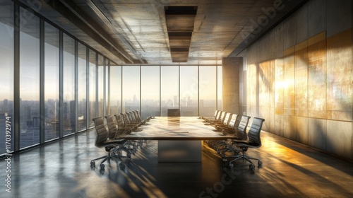 Modern Conference Room with Vibrant City View