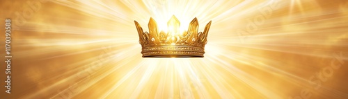 Illuminated golden crown against radiant light, symbolizing power and royalty.