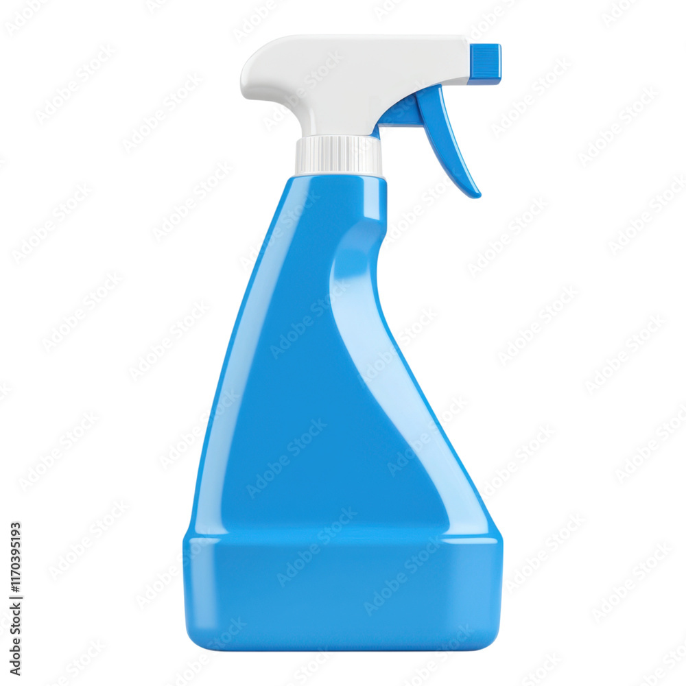 Bottle, mockup, realistic. Blue cleaning spray bottle with ergonomic transparent background
