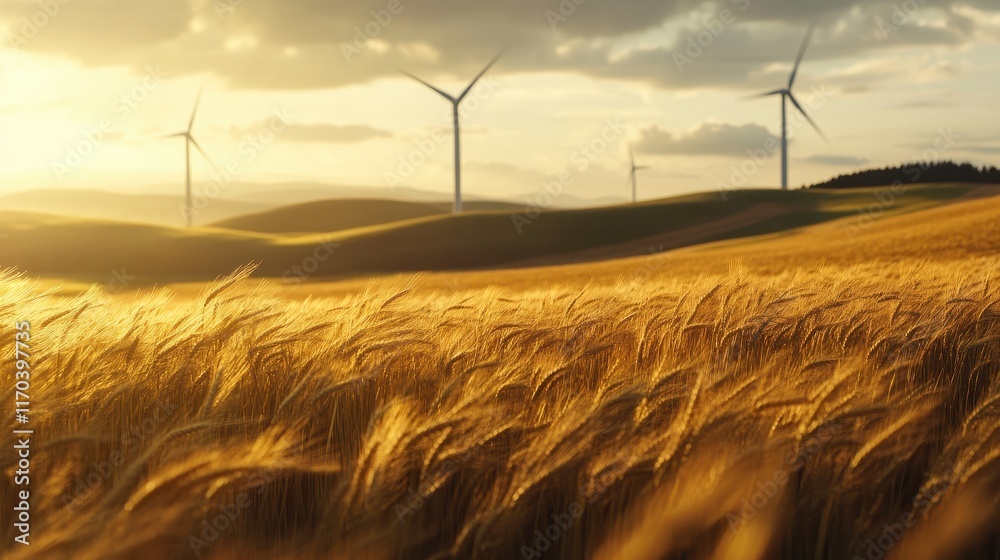 Fototapeta premium Majestic Wind Farm Landscape at Sunset