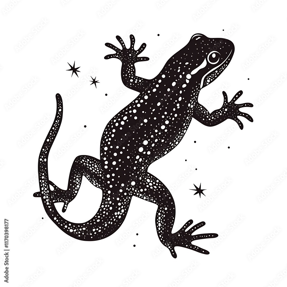 Fototapeta premium A stylized illustration of a lizard adorned with stars.