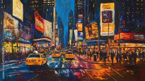 Vibrant Nighttime Street Scene in Times Square New York City