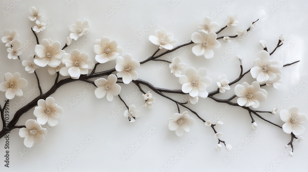 Cream blossom branch wall art, home decor, minimalist background