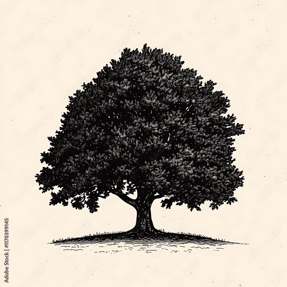 Fototapeta premium A detailed illustration of a large tree with a dense canopy.