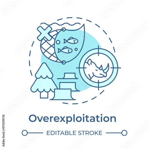 Overexploitation soft blue concept icon. Biodiversity loss cause. Unsustainable use of natural resources. Round shape line illustration. Abstract idea. Graphic design. Easy to use in article