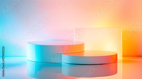colorful background with small podium, red. blue, 조명, 블루, 레드, 단상, 포디움 05