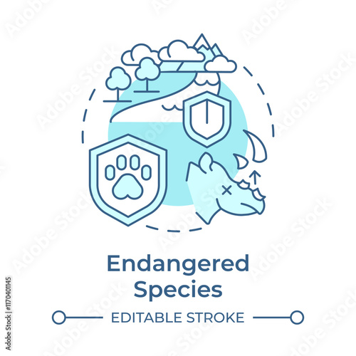 Endangered species soft blue concept icon. Ecological balance. Threats faced by wildlife due to habitat loss. Round shape line illustration. Abstract idea. Graphic design. Easy to use in article