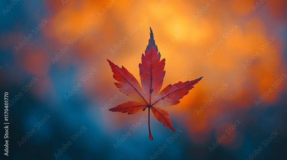 Autumn leaf floating, sunset bokeh, nature, fall design Autumn leaf floating, sunset bokeh, nature, fall design