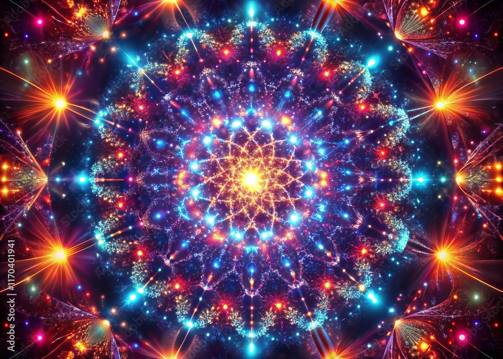 Fototapeta premium Symmetrical Glow Particles VJ Loop: Kaleidoscopic Dynamic Visuals