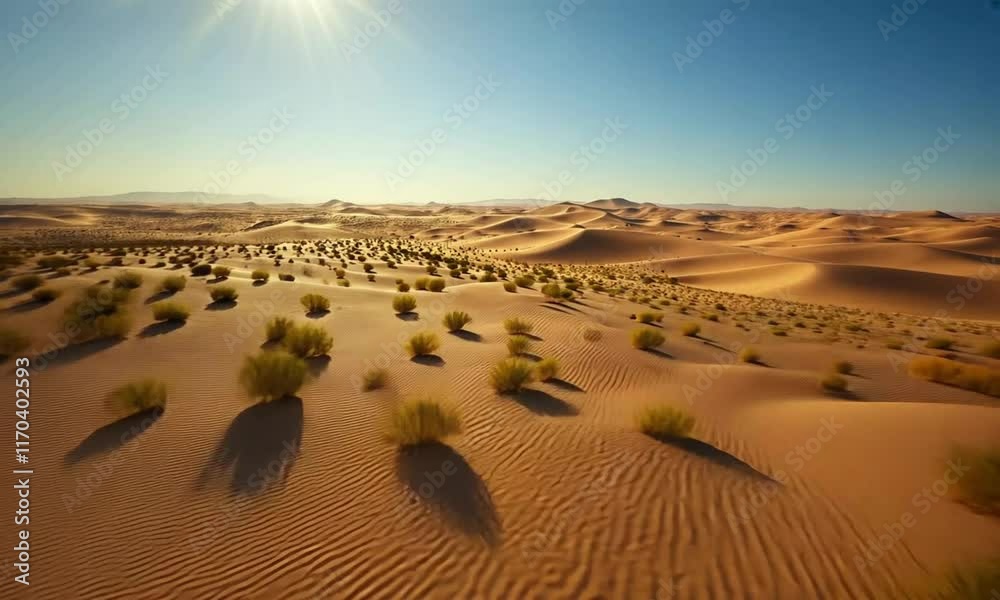 Aerial view of Desert landscape with sand dunes and sparse vegetation. Videos Gratis Backgorunds